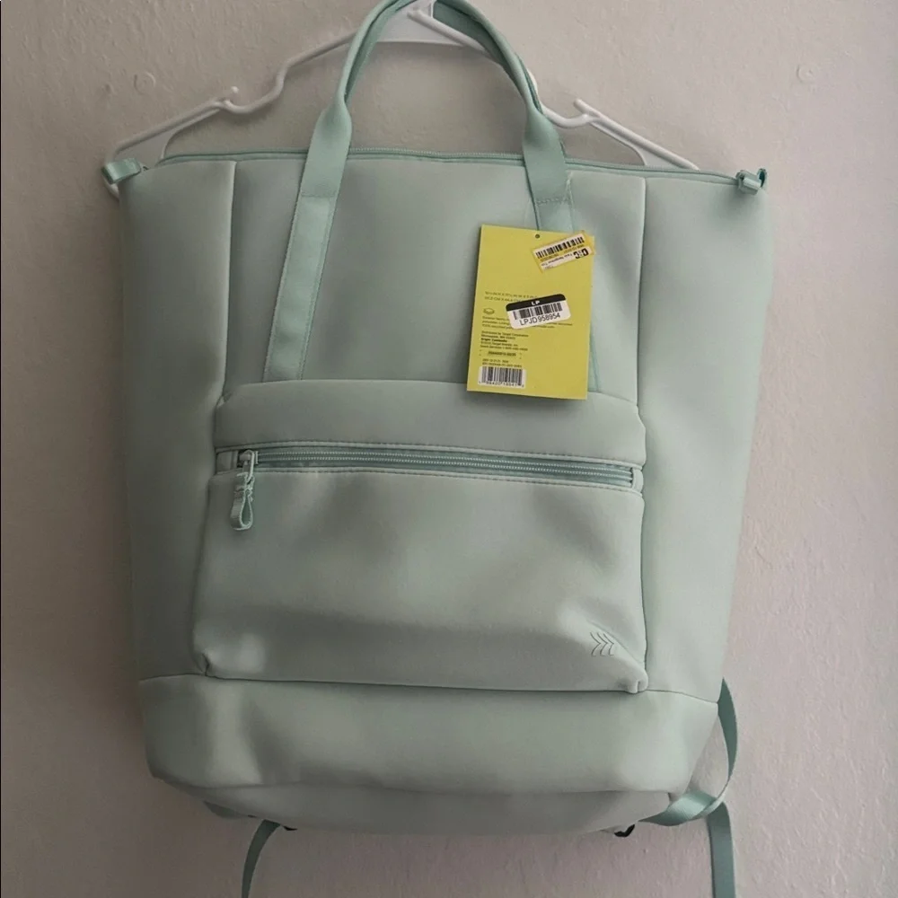 All in Motion16" Faux Neoprene Scuba Tote Backpack Green Blue Luggage Strap - Picture 5 of 6
